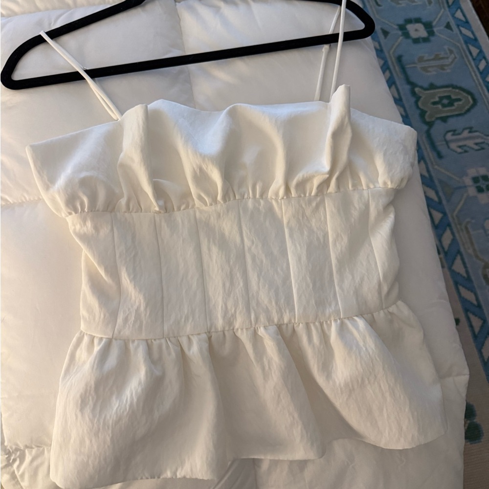 Line & Dot White Ruffle Tank Top
